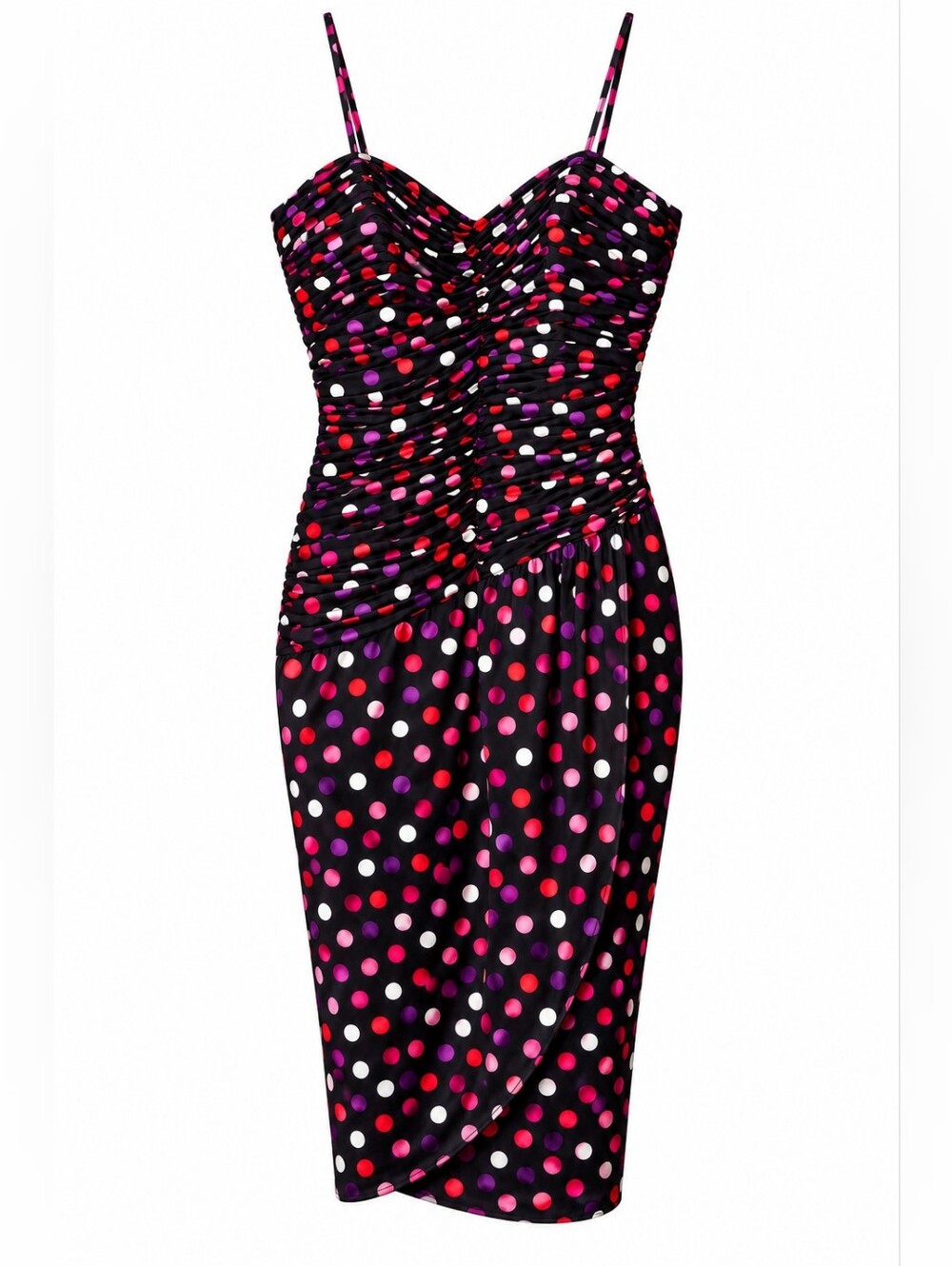 Vintage Couture St. Gillian Elegant Black Polka-Dot Silk Dress